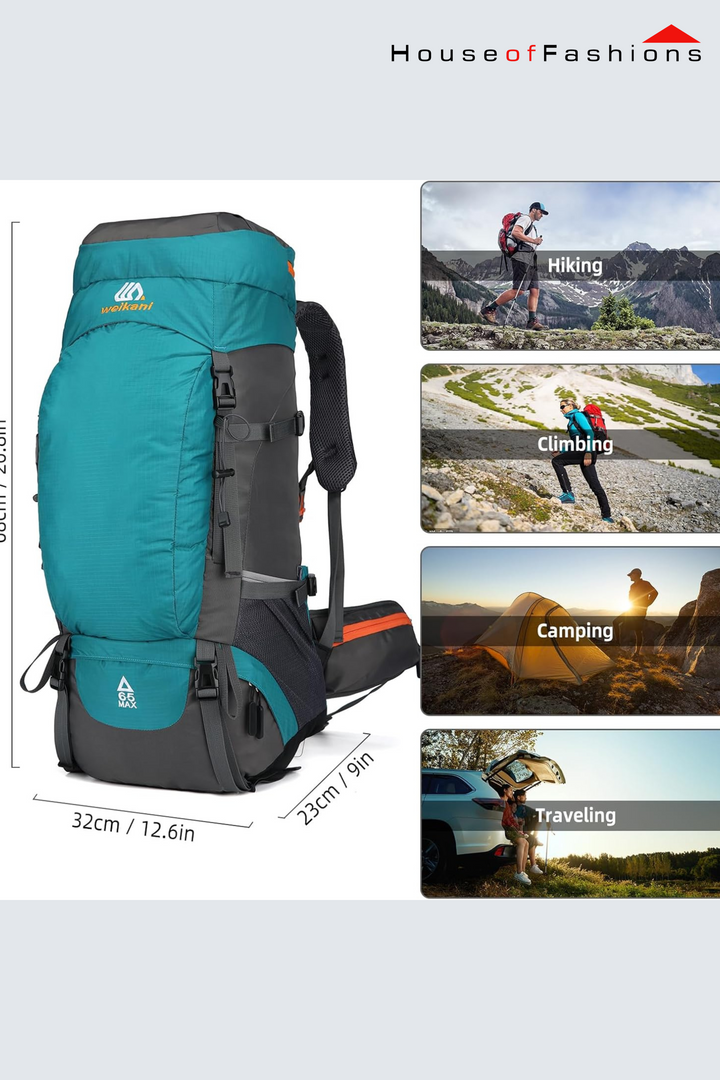 65L Waterproof Hiking Backpack with Rain Cover – Outdoor Travel & Camping Backpack