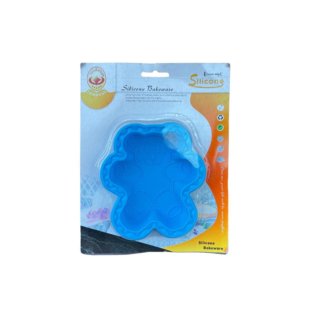 3D Bear Cake Mold Silicone Jelly Fondant Mold Cookie Pan Dessert Mold in blue silicone for baking and crafting desserts