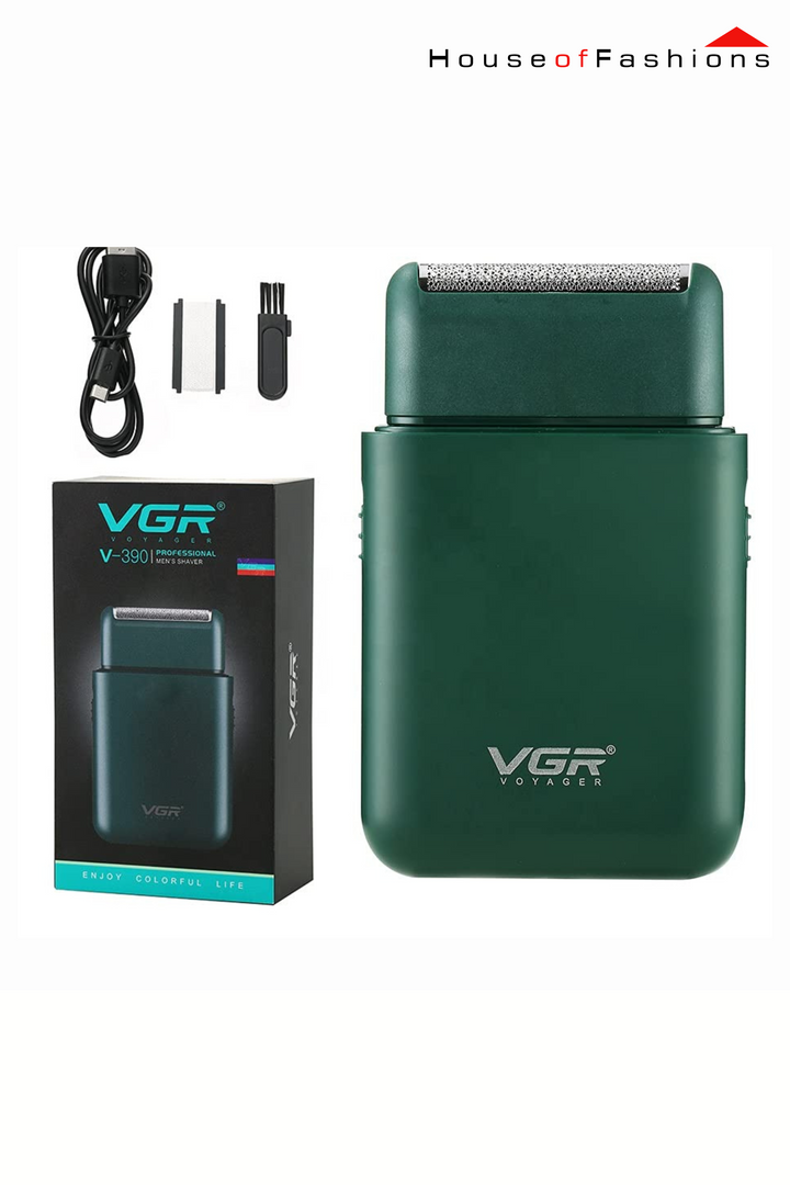 VGR V-390 Professional Electric Ultra Thin Shaver Rechargeable Razor for Face Care Beard Trimmer Reciprocating Blade with USB Travel Shaver, Men's Electric Razor, Electric Shaver - Green