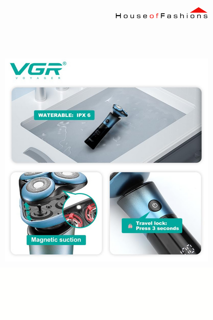 VGR V-326 Premium Electric Shaver – Digital Display | 3D Rotary Head | Waterproof | Fast USB Charging
