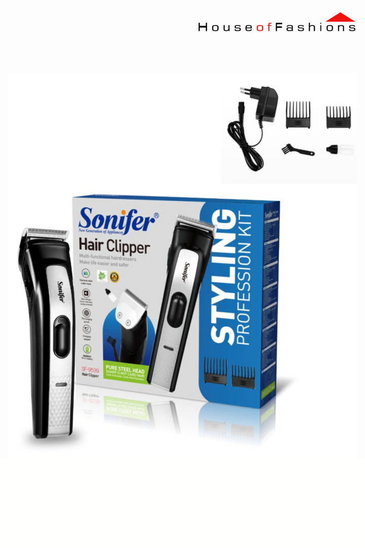 Sonifer SF-9539 Rechargeable Hair Clipper – Stainless Steel Blades | Dual Head | Home Use Grooming Kit