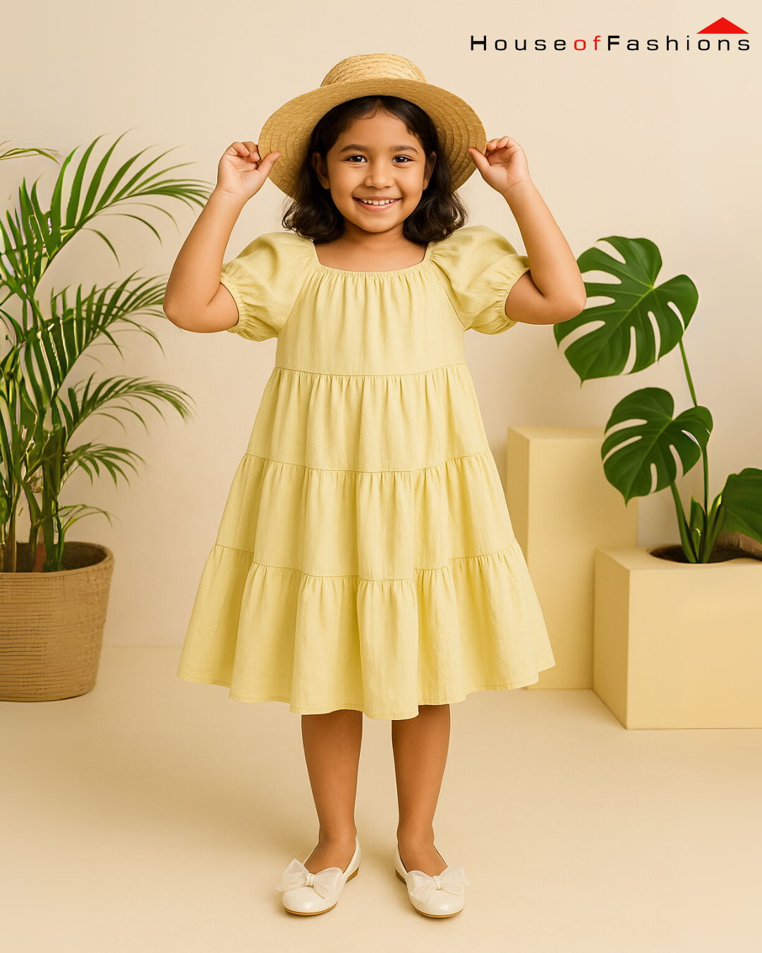 Sunshine Tiered Puff Sleeve Cotton Dress