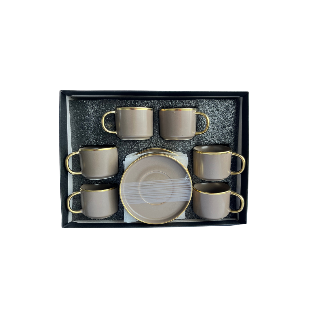 Turkish Coffee Cup Porcelain Cup and Sauce - Brown Color