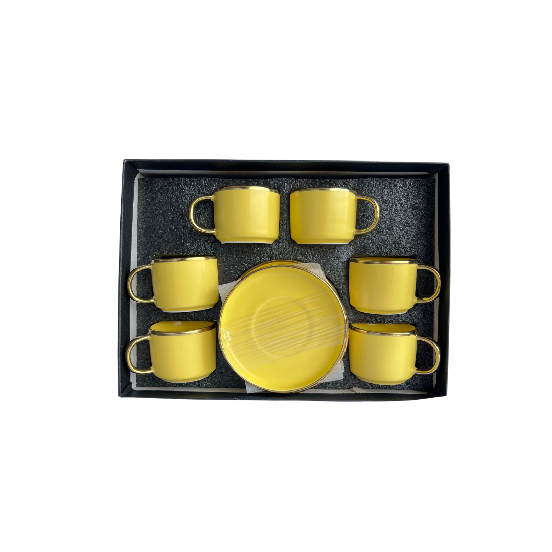 Turkish Coffee Cup Porcelain Cup and Sauce -Yellow Color