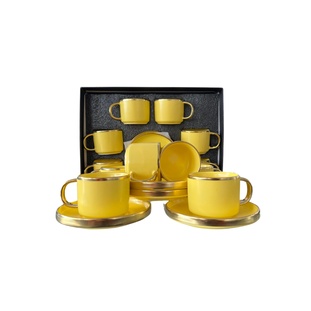 Turkish Coffee Cup Porcelain Cup and Sauce -Yellow Color