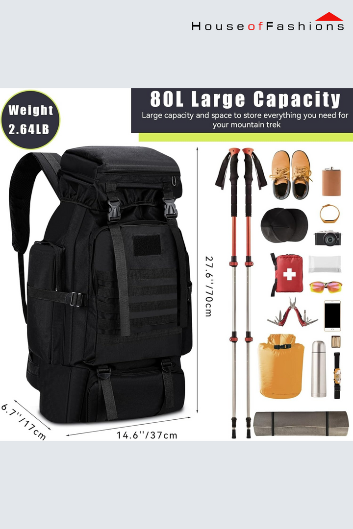 80L Hiking Backpack for Men & Women – Waterproof Outdoor Travel & Trekking Backpack