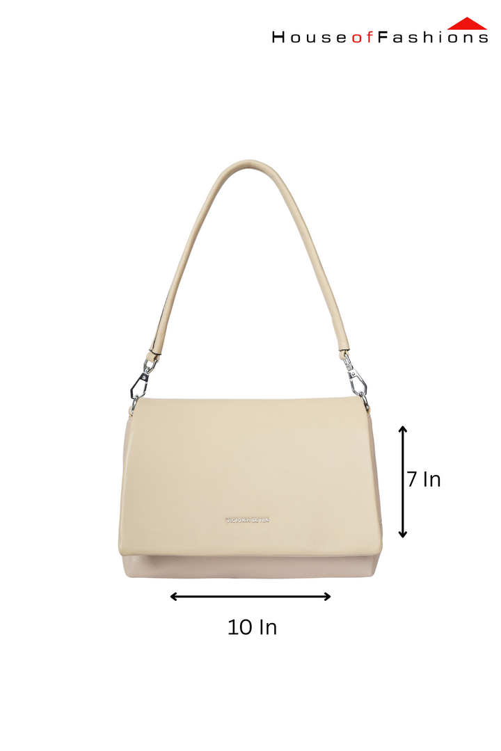 Beige Flap-Structured Handbag