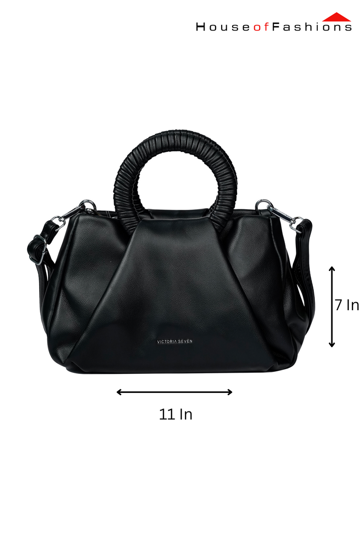 Victoria Seven Black Designer Handbag with Wrapped Round Handles