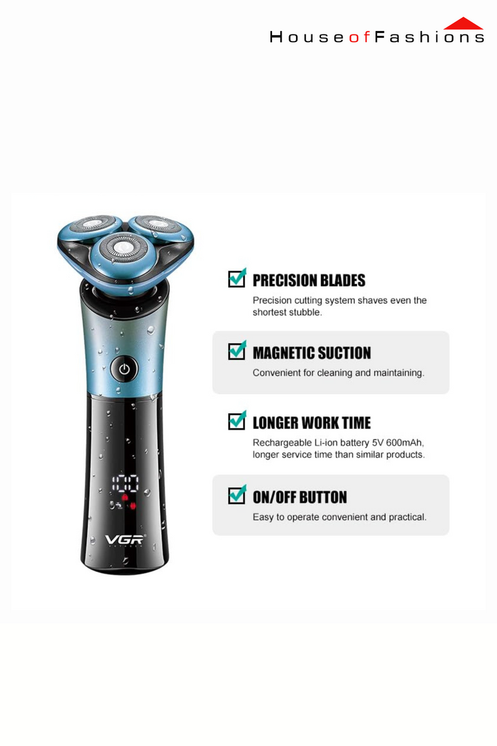 VGR V-326 Premium Electric Shaver – Digital Display | 3D Rotary Head | Waterproof | Fast USB Charging