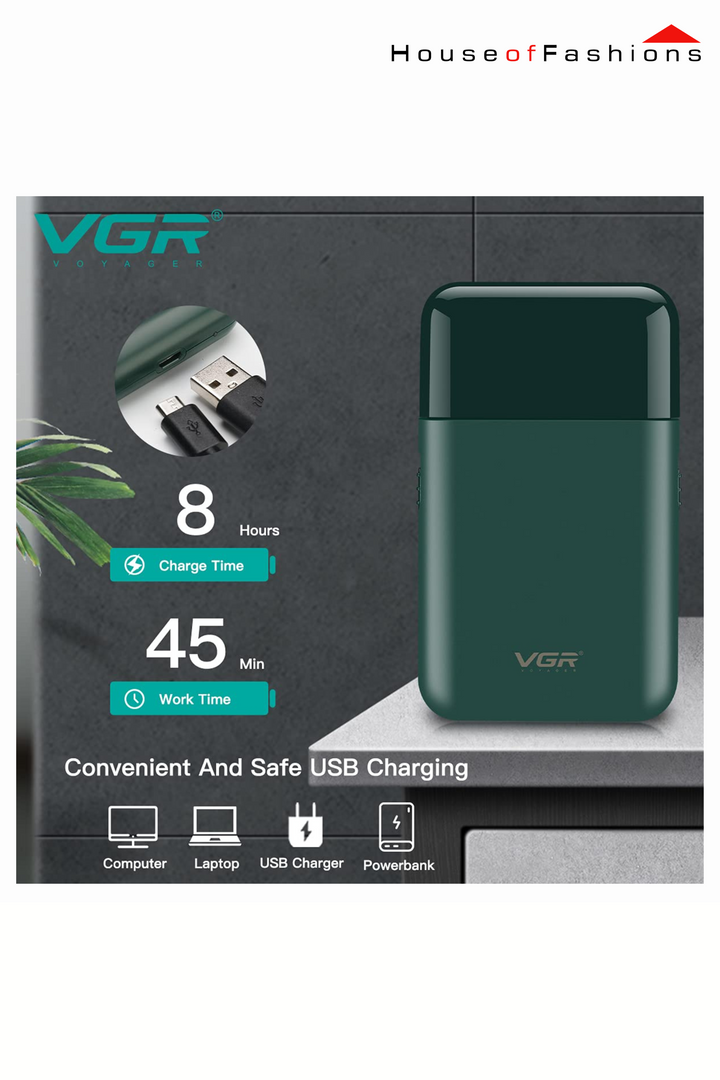 VGR V-390 Professional Electric Ultra Thin Shaver Rechargeable Razor for Face Care Beard Trimmer Reciprocating Blade with USB Travel Shaver, Men's Electric Razor, Electric Shaver - Green