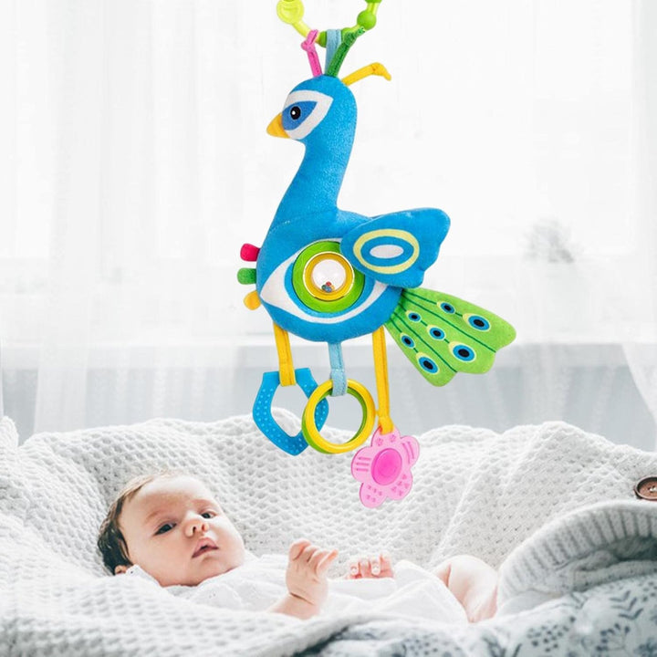 Soft Plush Crib Mobile Toy – Cute Animal Design, No Electricity, Baby Cot Decor with Teether Ring