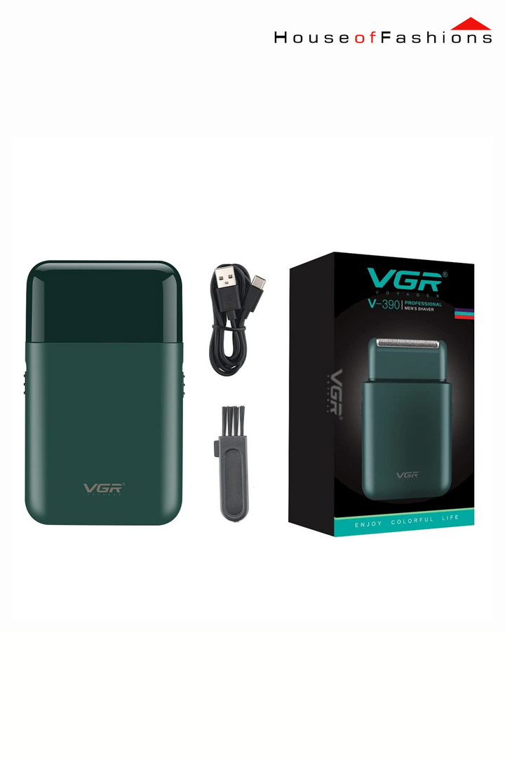 VGR V-390 Professional Electric Ultra Thin Shaver Rechargeable Razor for Face Care Beard Trimmer Reciprocating Blade with USB Travel Shaver, Men's Electric Razor, Electric Shaver - Green