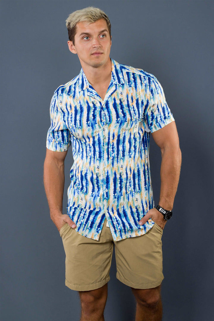 Cuban Collar S/S Shirt (Blue)