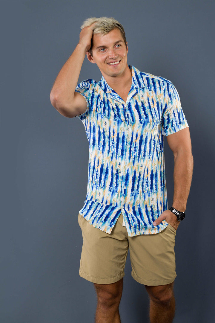 Cuban Collar S/S Shirt (Blue)