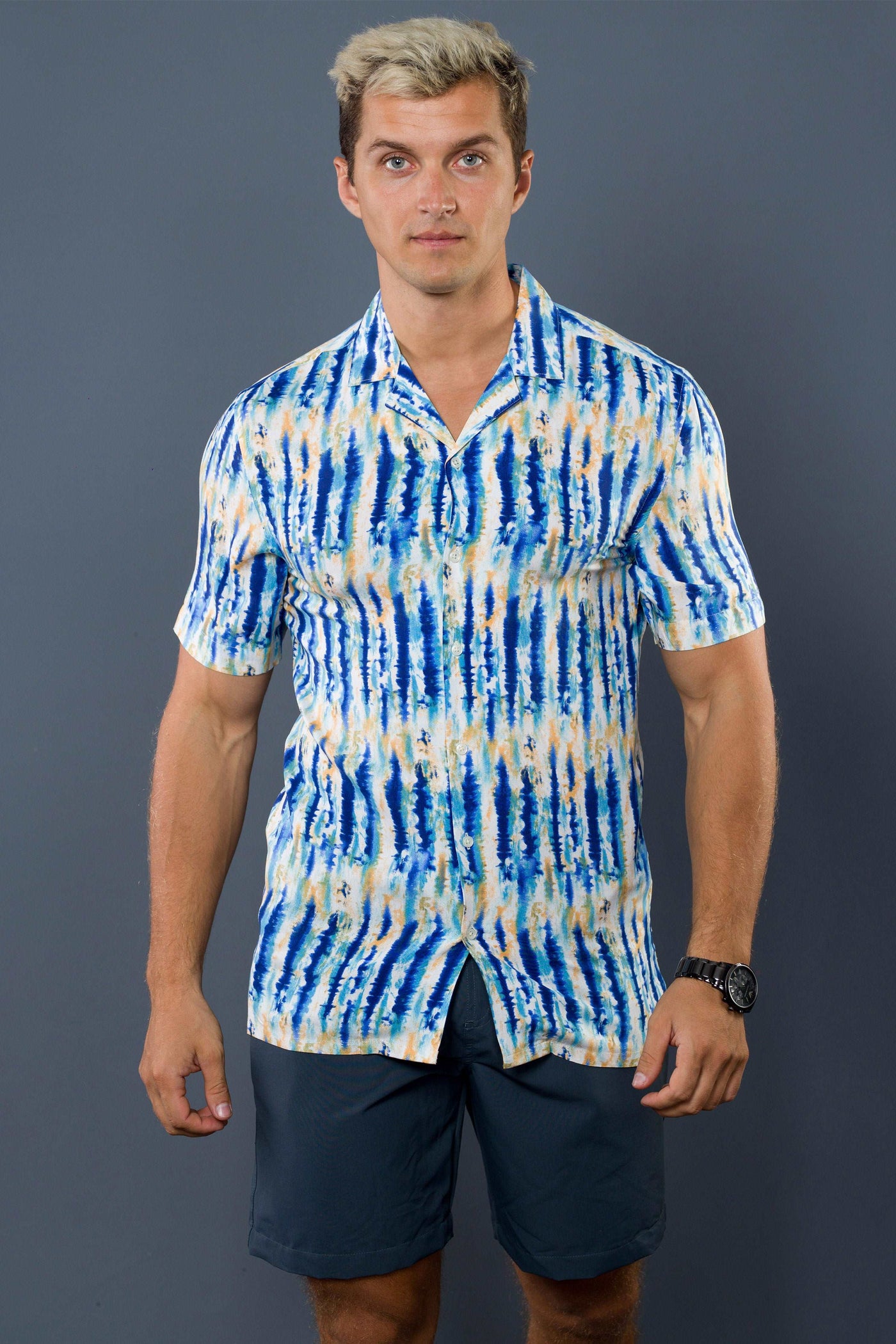 Cuban Collar S/S Shirt (Blue)