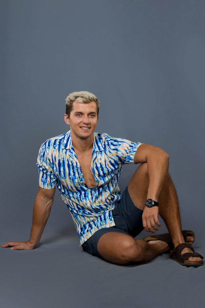 Cuban Collar S/S Shirt (Blue)