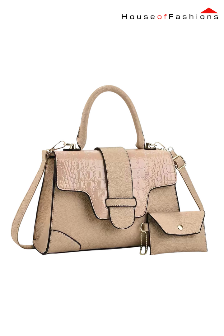 Two Set Hand Bag New Trendy Female Ladies Leather Cute Girls Crossbody Totes Bag Women's Purses And Handbags For Women- Beige