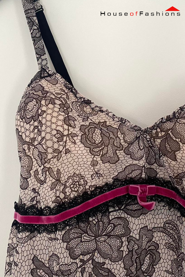 Women's Multi Nightwear – Lace Babydoll Nightgown with Velvet Bow Detail