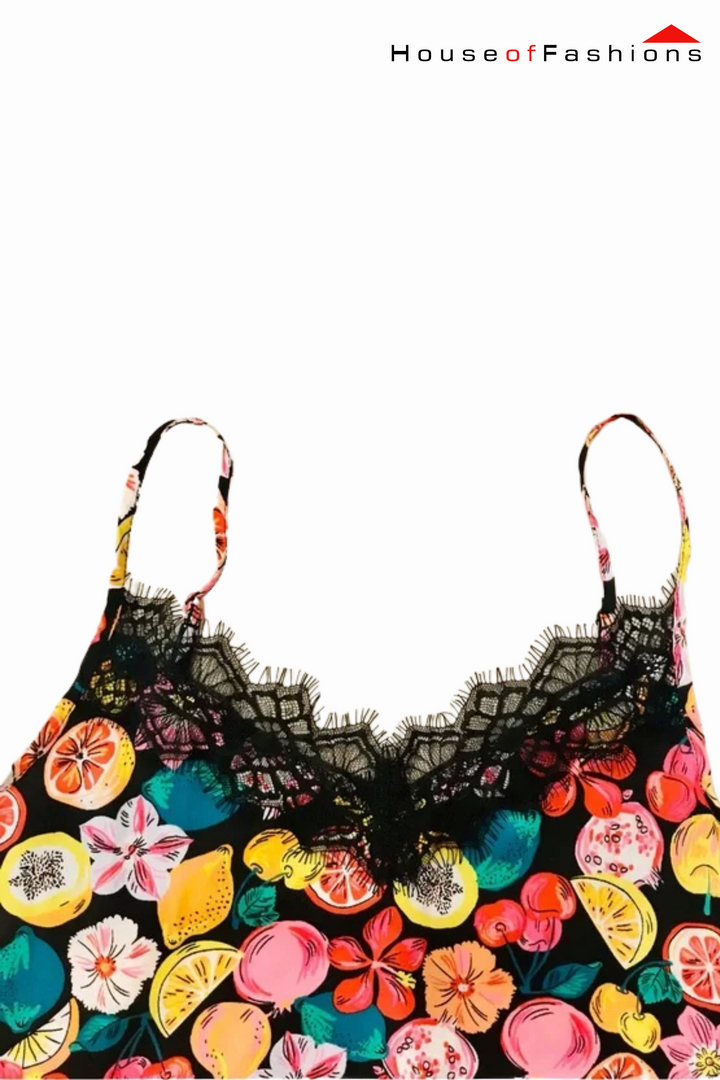 Pimkie Black & Multicolor Floral Fruit Lace Camisole – Women’s Fashion Top