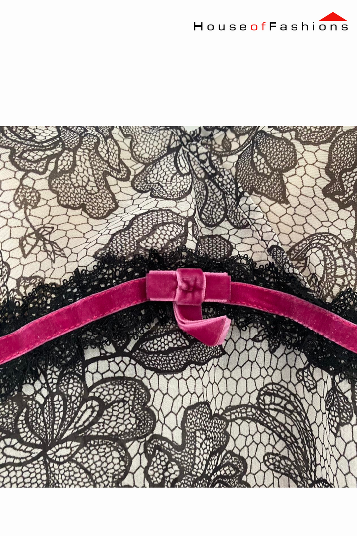 Women's Multi Nightwear – Lace Babydoll Nightgown with Velvet Bow Detail