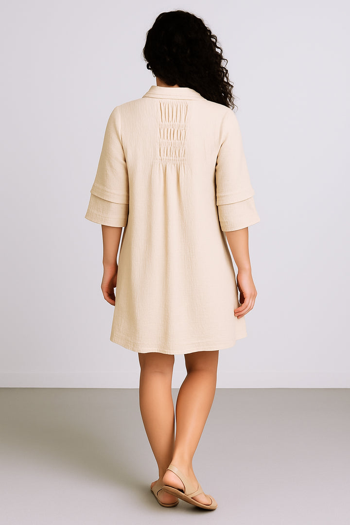 Textured Cream A-Line Mini Shirt Dress