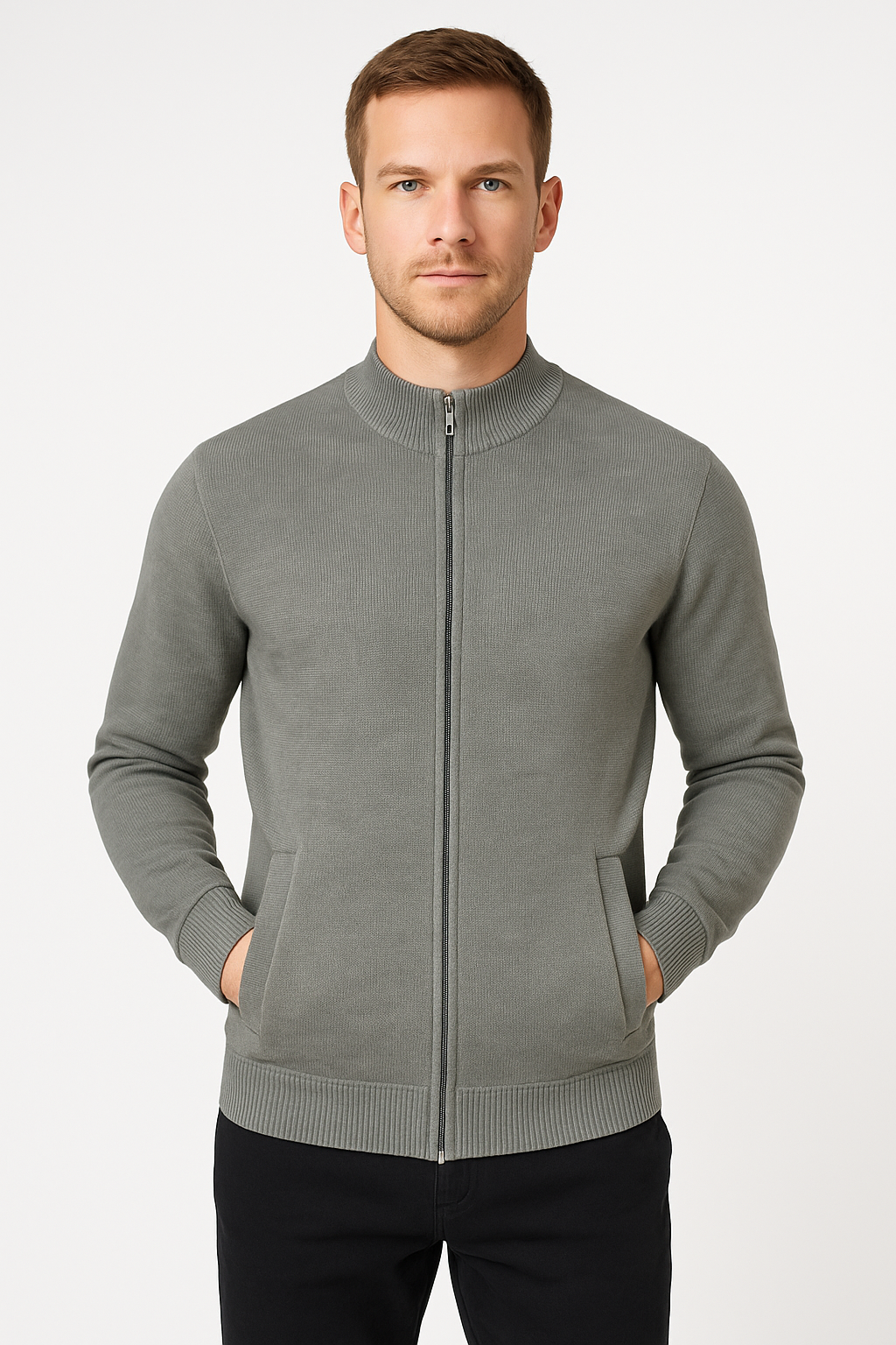 Ash Mist Structured Knit Bomber