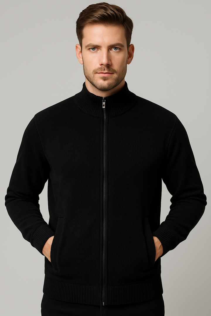 Jet Black Metro Knit Zip-Up Jacket