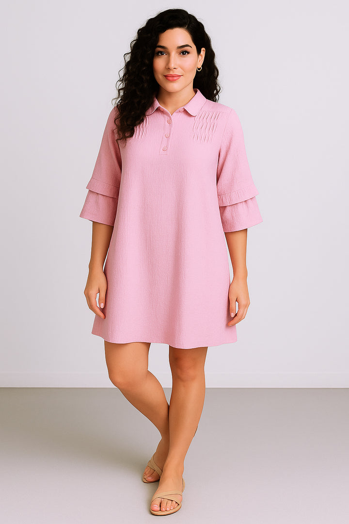Textured Pink A-Line Mini Shirt Dress