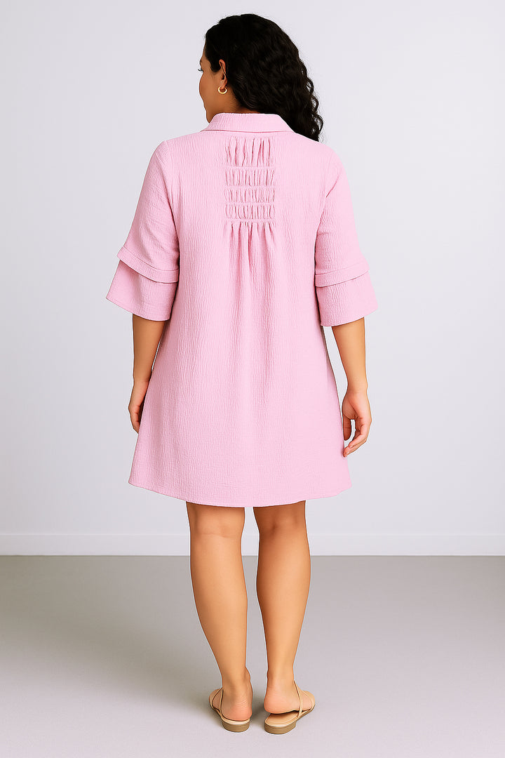 Textured Pink A-Line Mini Shirt Dress