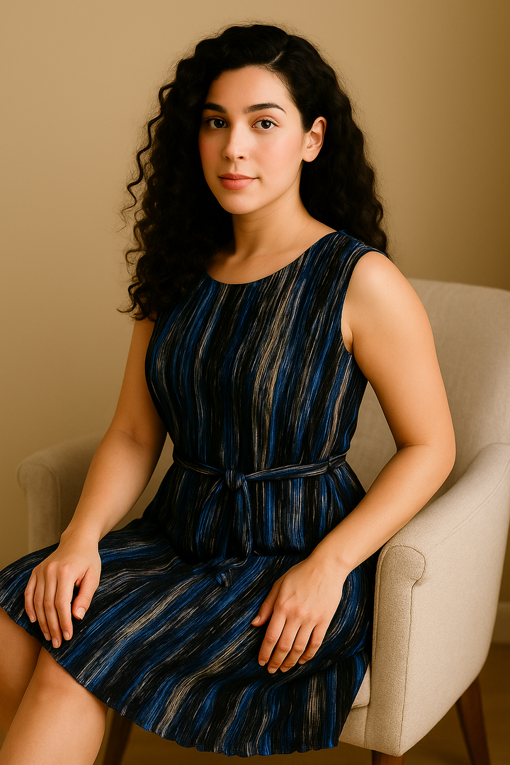 Midnight Streak Pleated Belted Dress