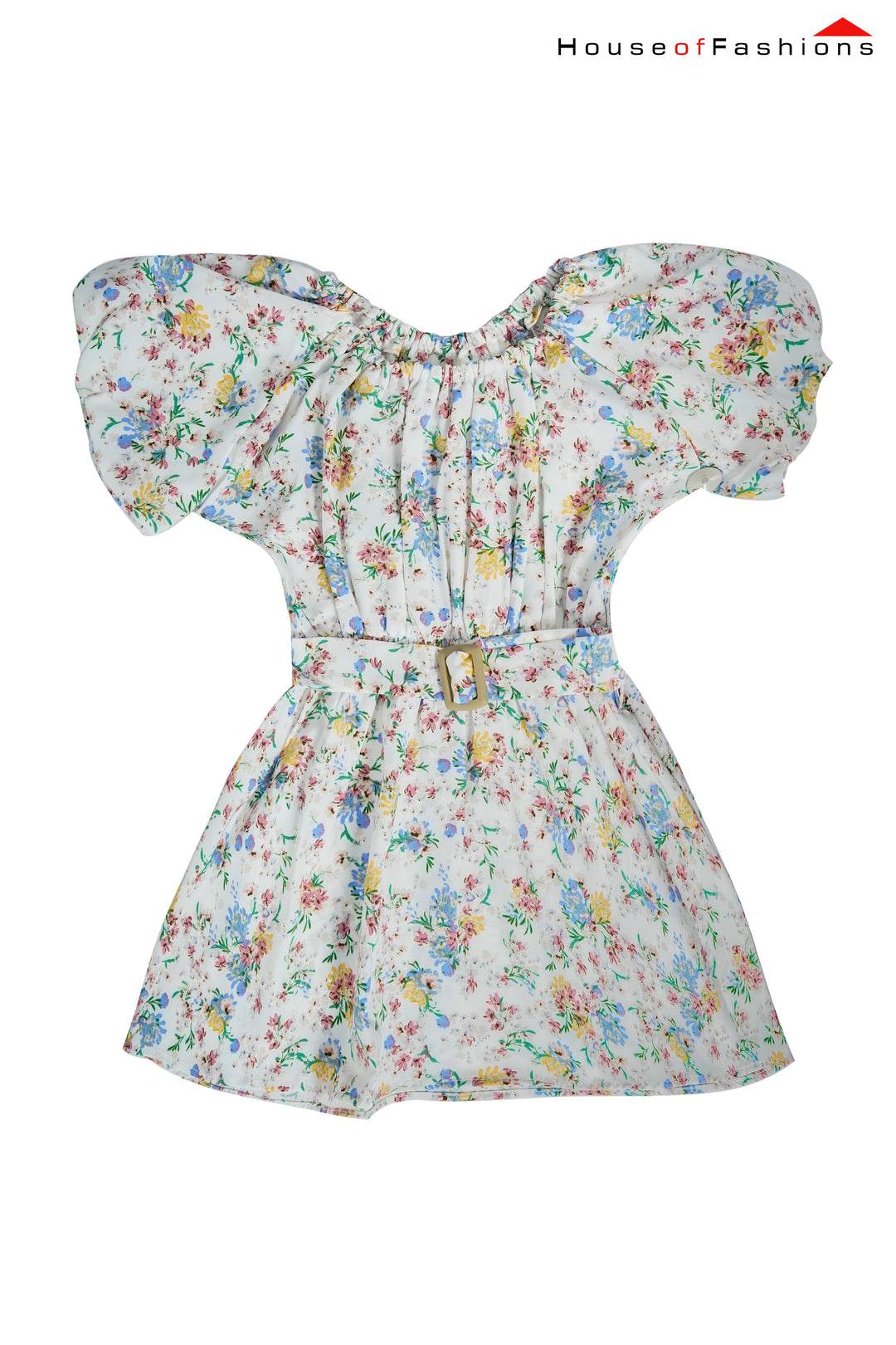 Whisper Garden – Puff Sleeve Belted Dress