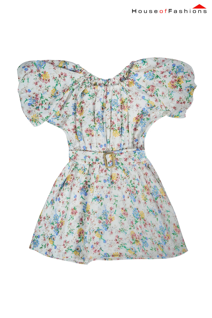 Whisper Garden – Puff Sleeve Belted Dress
