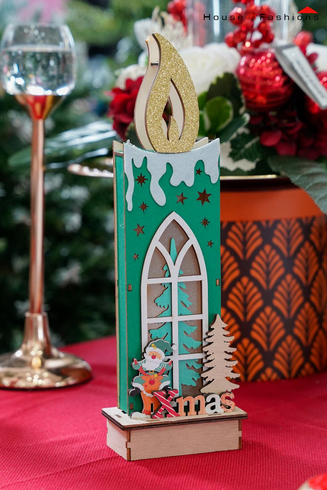 Wooden LED Candle Christmas Decoration – Light-Up Festive Ornament | House of Fashions Sri Lanka