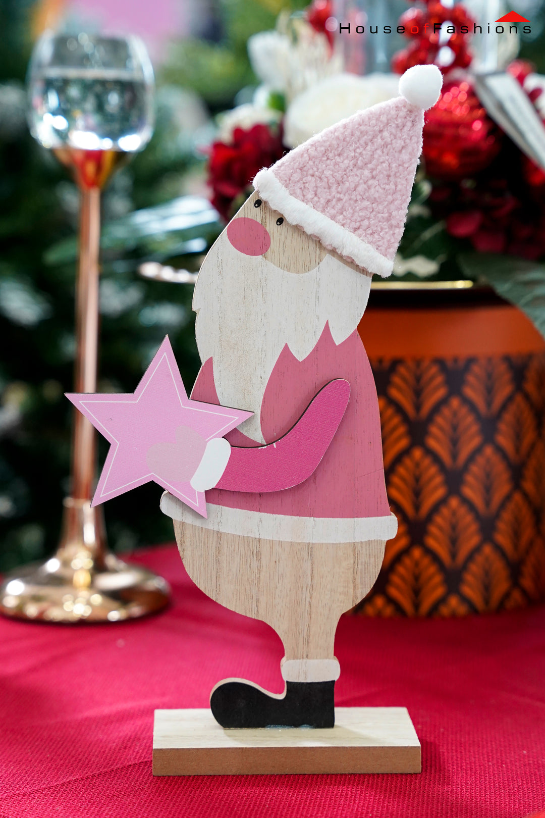 Wooden Santa with Pink Star – Handcrafted Christmas Decoration | House of Fashions Sri Lanka