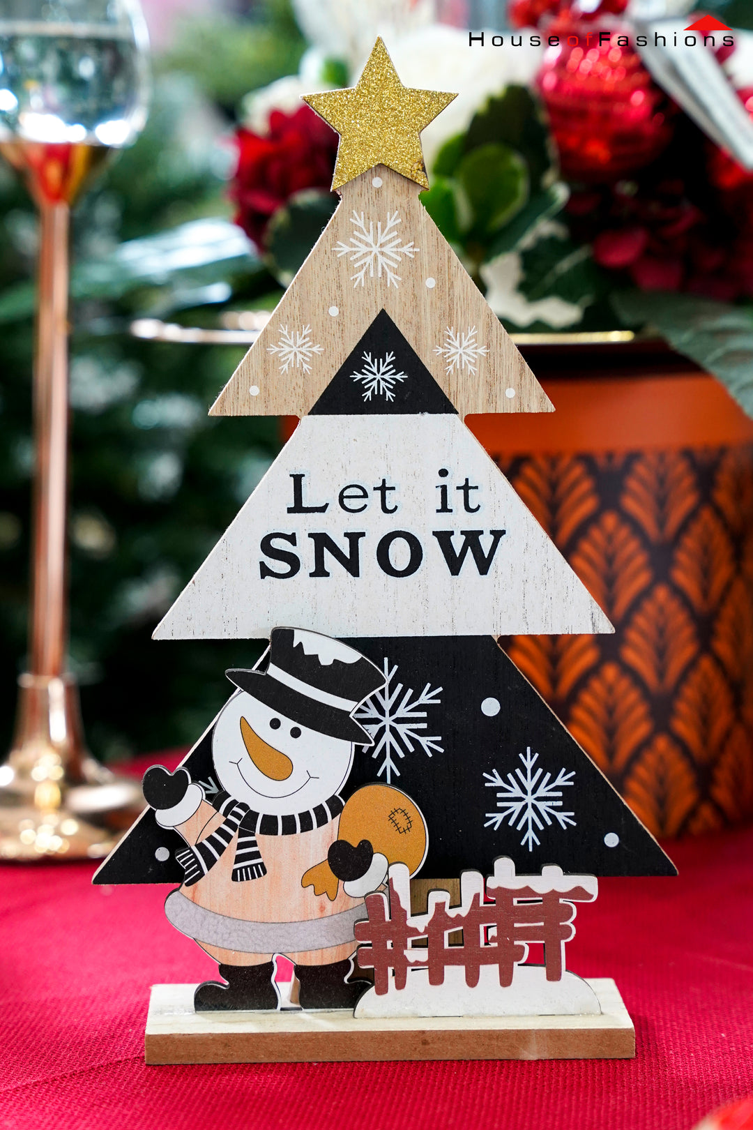 Wooden “Let It Snow” Christmas Tree with Snowman – Festive Table Decoration | House of Fashions Sri Lanka