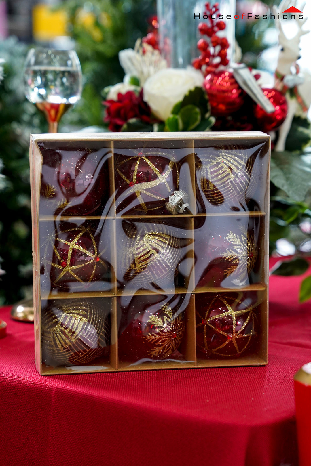 Red & Gold Christmas Ball Ornament Set – 9-Piece Decorative Tree Baubles | House of Fashions Sri Lanka