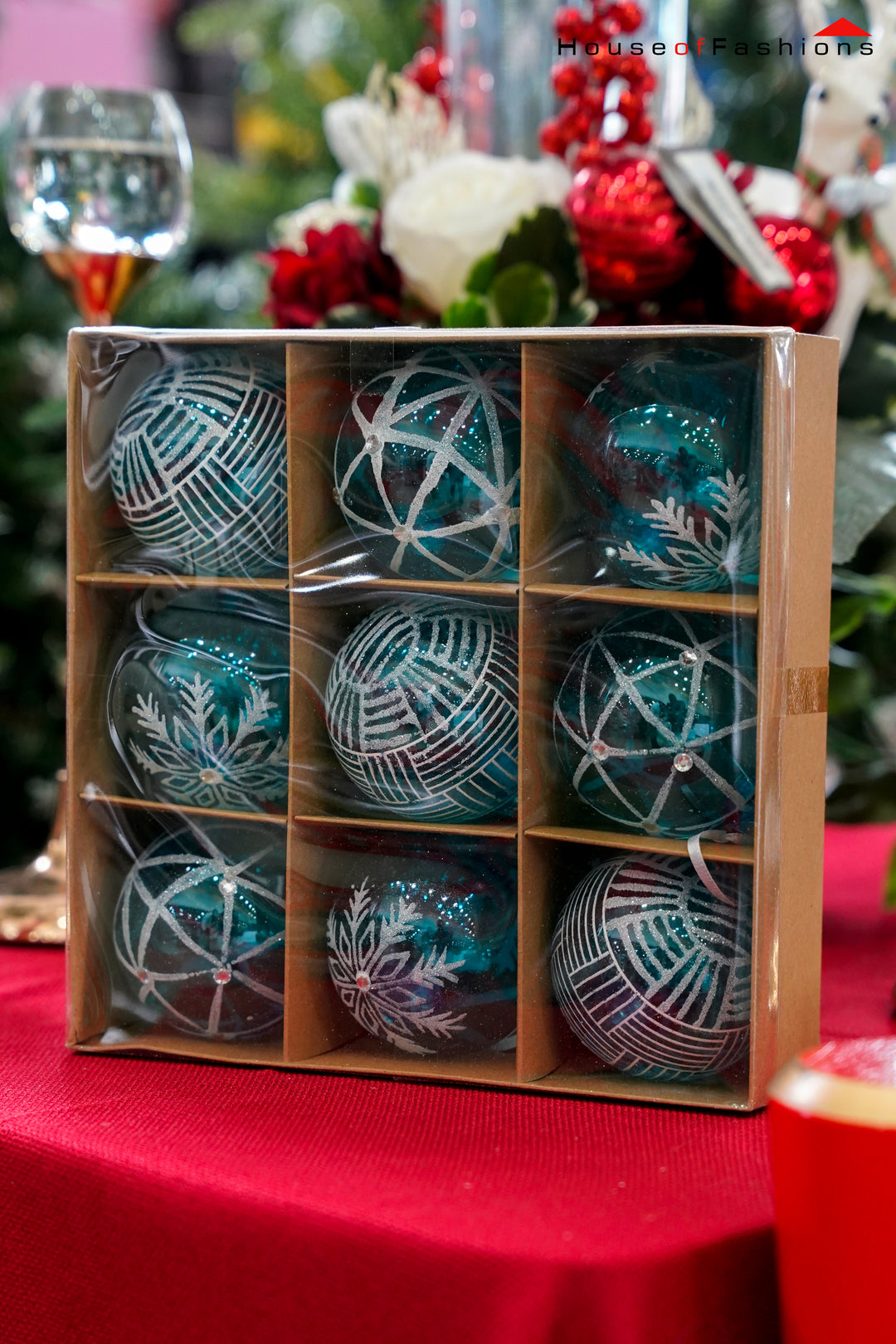 Teal & Silver Christmas Ball Ornament Set – 9-Piece Decorative Tree Baubles | House of Fashions Sri Lanka