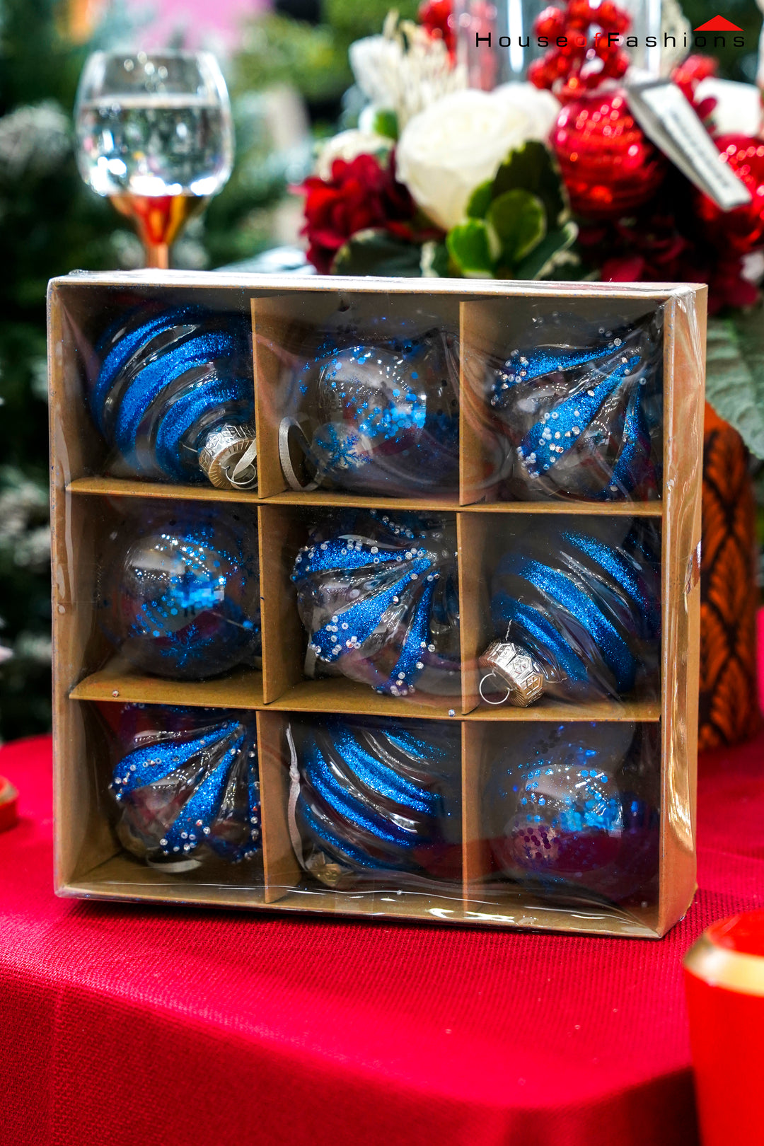 Blue Glitter Swirl Christmas Ball Ornament Set – 9-Piece Shatterproof Festive Decorations | House of Fashions Sri Lanka
