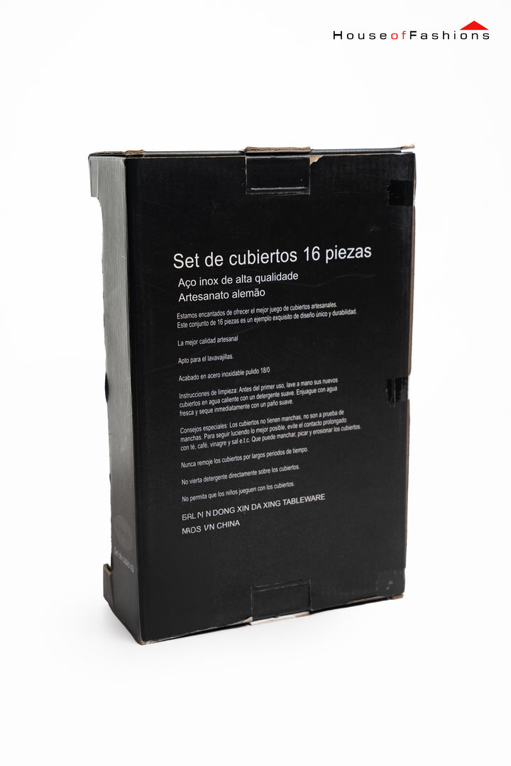 16-Piece Stainless Steel Cutlery Set – Premium Tableware for Sri Lankan Homes in elegant gold packaging box.