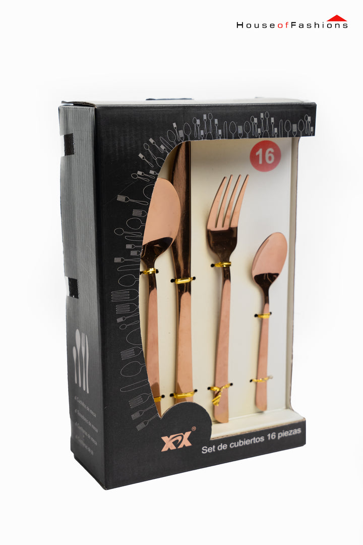16-Piece Stainless Steel Cutlery Set – Premium Tableware for Sri Lankan Homes in elegant bronze finish.