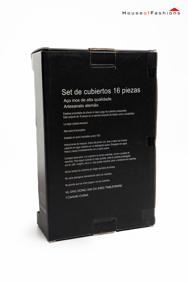 16-Piece Stainless Steel Cutlery Set – Premium Tableware for Sri Lankan Homes - Bronze in black packaging box.