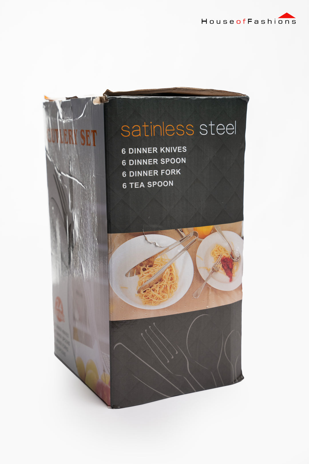 24-Piece Stainless Steel Cutlery Set – German Craftsmanship & Elegant Design in satinless steel packaging box.