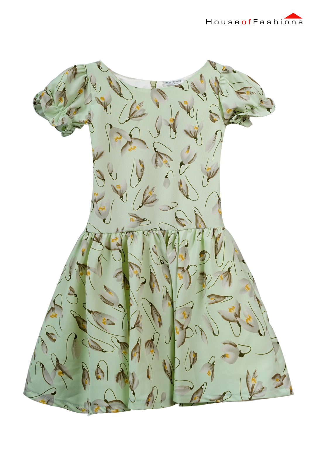 Puff Sleeve Printed Floral Maxi Dress For Girls