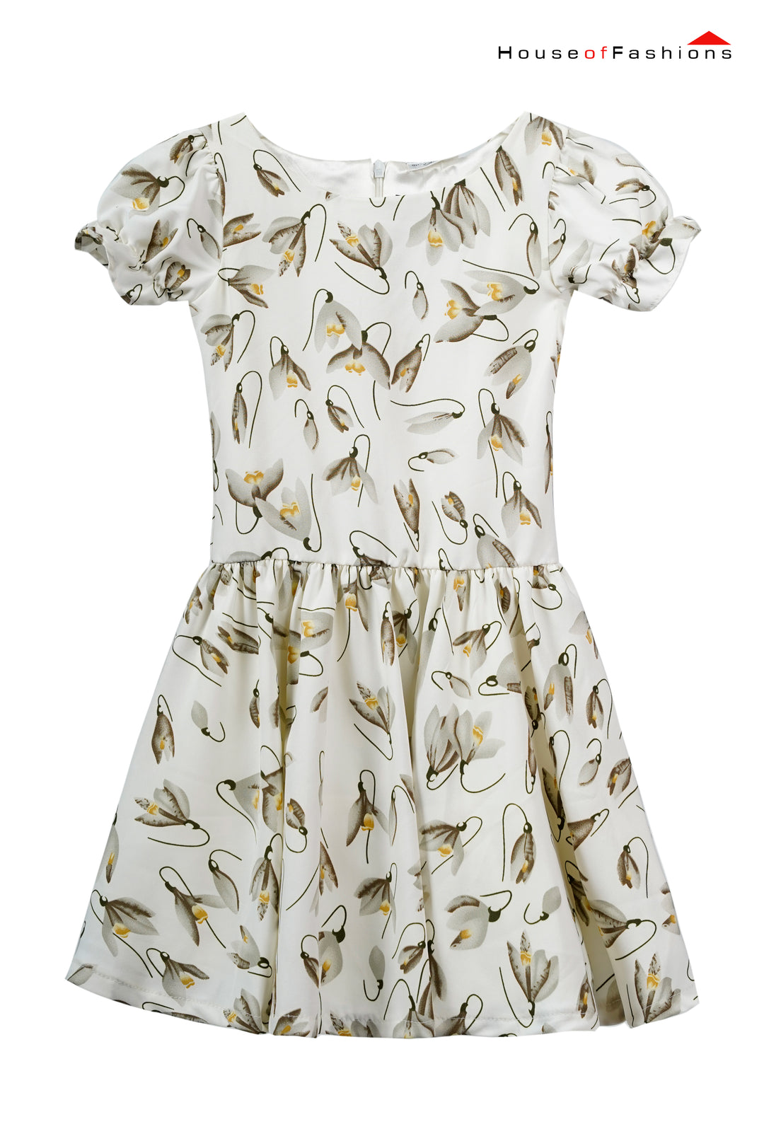 Puff Sleeve Printed Floral Maxi Dress For Girls