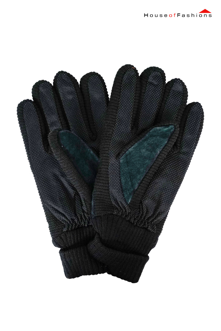 Men's Warm Genuine Leather Ant-Slip Grip Winter Gloves with Soft Acrylic Lining and Knit Design