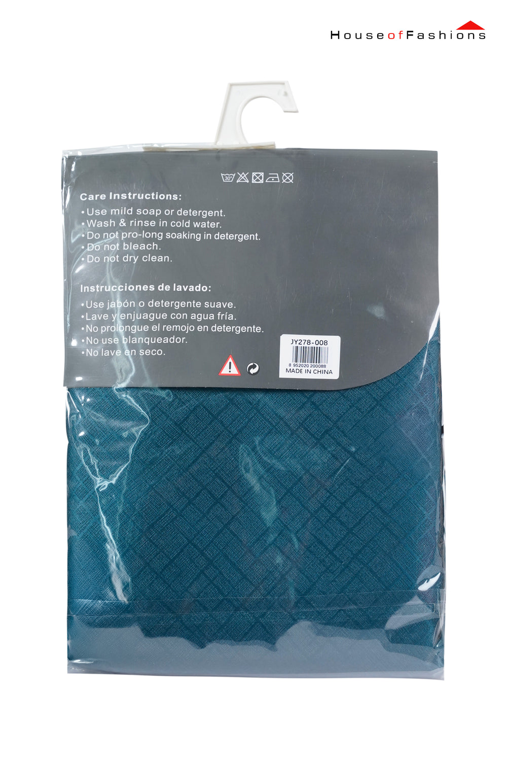 100% Blackout Curtains for Bedroom green panel with care instructions in packaging from House of Fashions