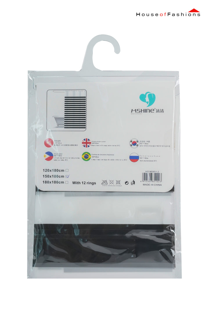 Seasonwood Shower Curtain Striped with Tassel Farmhouse Bathroom Curtains Fabric Black and White Decor Waterproof 150x180 CM