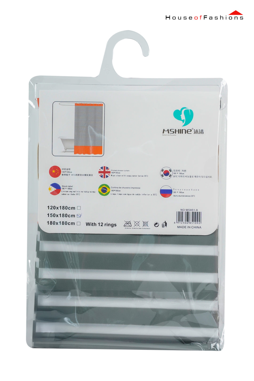 Shower Curtain Striped with Tassel Farmhouse Bathroom Curtains Fabric Black and White Decor Waterproof 150x180 CM