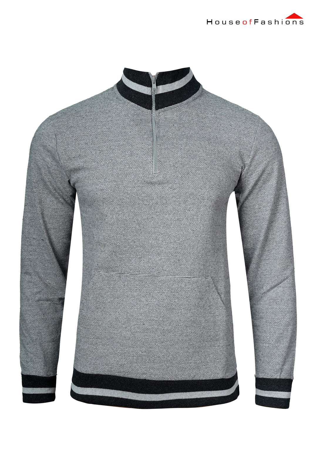 Half Zip Pullover Sweater, Ribbed Neckline & Logo Detailing Sweater
