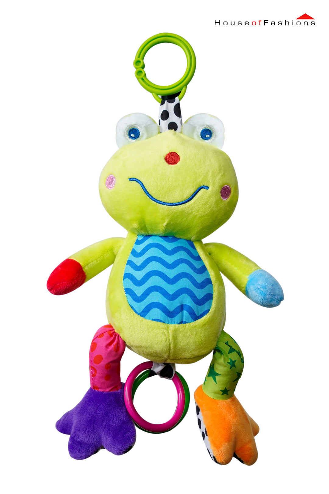 Wingingkids Musical Frog Plush Toy – Crib Mobile Hanging Baby Toy with Songs, Teether & Click-Clack Rings | For Cribs, Strollers & Car Seats